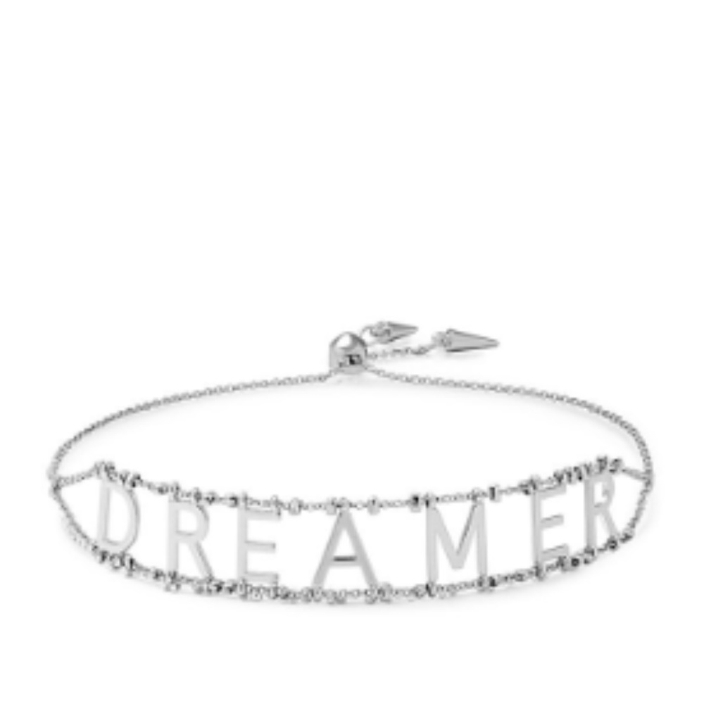 Glamorous Rebecca Minkoff Silver Dreamer Steel Brass Pulley Station Bracelet